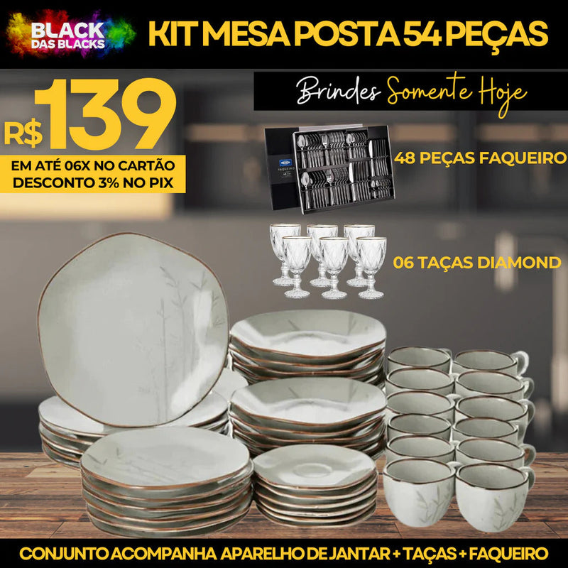 Aparelho  de Jantar Conjunto 54 Peças em Porcelana  Luxo Oxford + Brindes