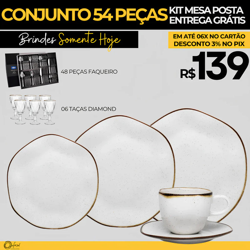 Aparelho  de Jantar Conjunto 54 Peças em Porcelana  Luxo Oxford + Brindes