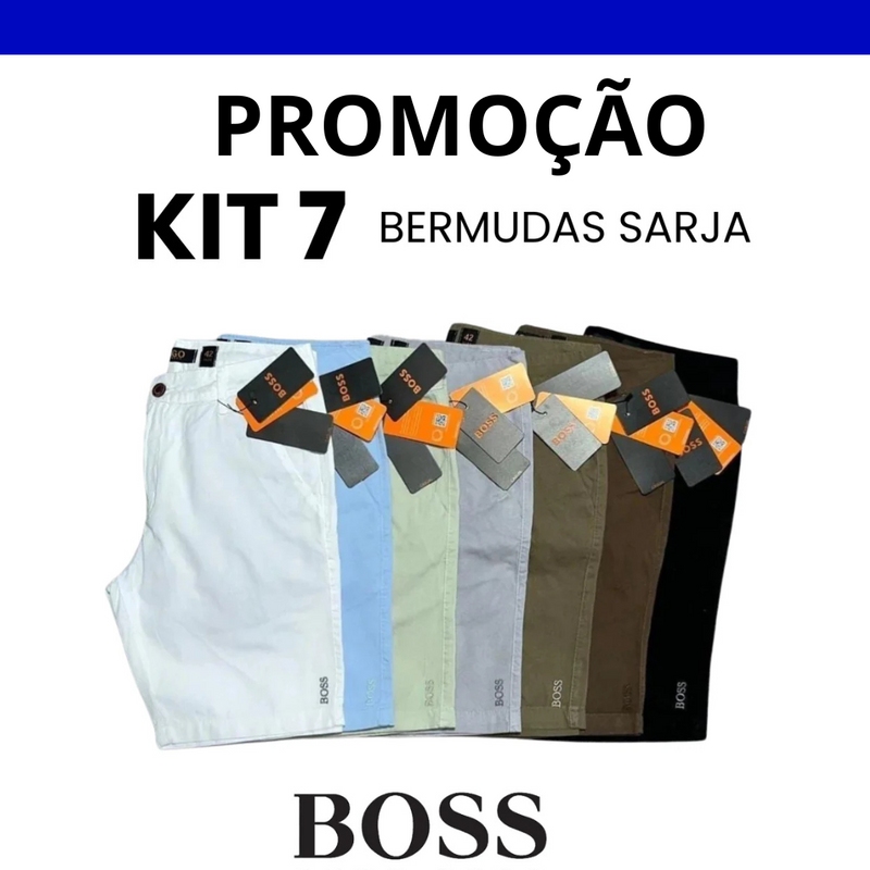 🔥Oferta 7 Bermudas Sarja Hugo Boss  + Relógio de brinde hoje