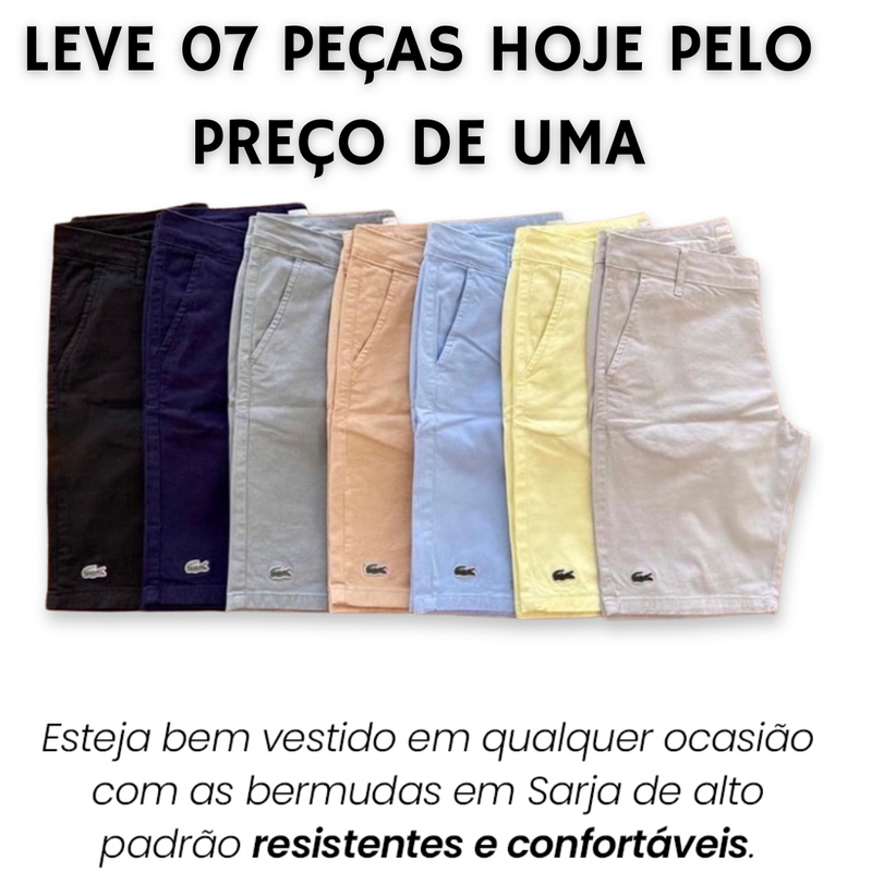 KIT DE 07 BERMUDAS LACOSTE + RELÓGIO DE BRINDE SÓ HOJE