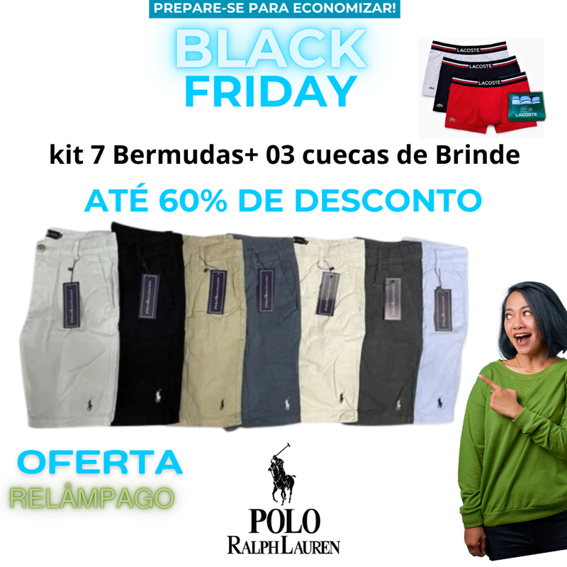 Oferta 7 bermudas Ralp Larem 100% Sarja Premium - Oferta Esquenta Black Friday