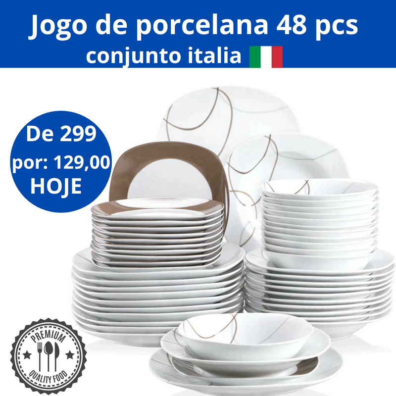 JOGO DE JANTAR 48 PEÇAS PORCELANA ITALIA 🇮🇹+FAQUEIRO DE BRINDE HOJE